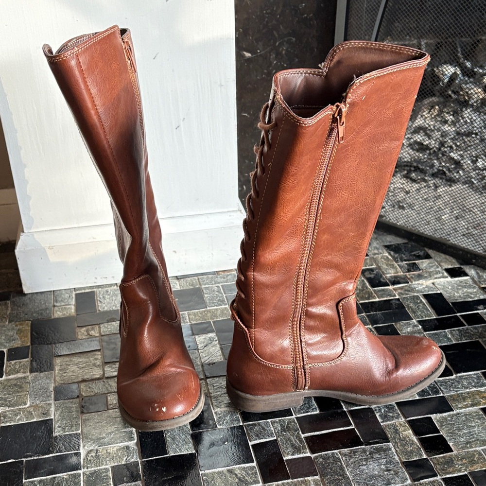 Brown faux Leather Knee-High Boots